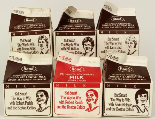 1985-87 Boston Celtics Player Endorsed Milk Cartons - Lot of 6 w/ Larry Bird Kevin McHale Bill Walton