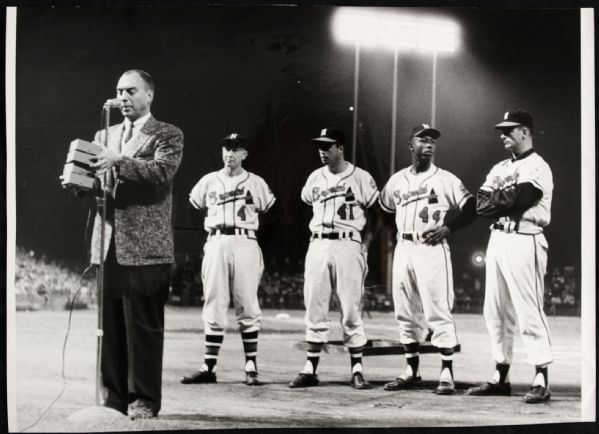 1957 Hank Aaron & Eddie Mathews Milwaukee Braves "The Sporting News Collection Archives" Original Type 1 14" x 10" Choice Jumbo Oversized Photo (TSN Collection Hologram/MEARS Photo LOA) 