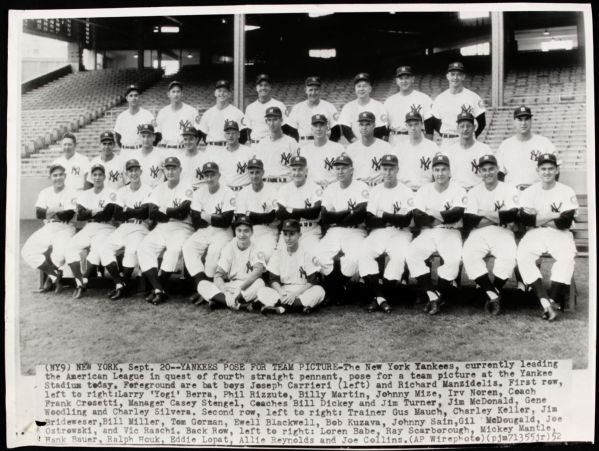 1951 New York Yankees Original 15 1/2" x 12" Oversized Photo From Chicago Sun Times With Mickey Mantle - MEARS 