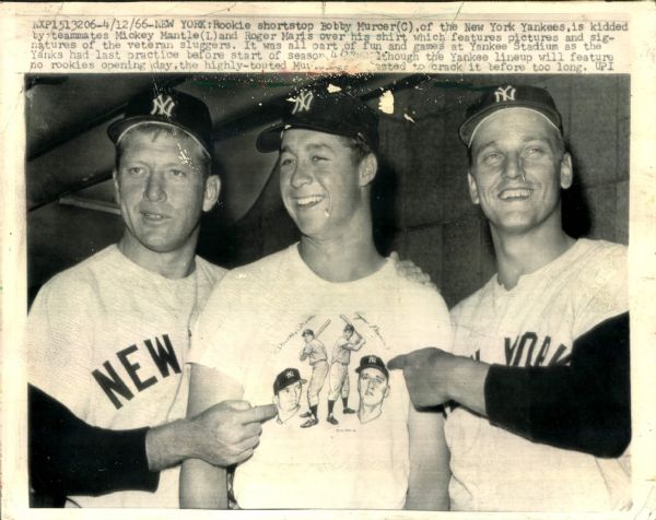 1966 Mickey Mantle Bobby Murcer Roger Maris New York Yankees "The Sporting News Collection Archives" Original Photo (Sporting News Collection Hologram/MEARS Photo LOA)