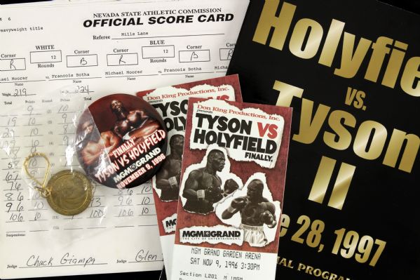 1997 Mike Tyson vs. Evander Holyfield Ear Bite Fight Two Tickets to Tyson vs. Holyfield I & Scorecards