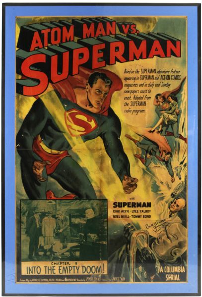 1950 Rare & Desirable Atom Man vs. Superman Kirk Alyn (Played Superman) Signed Chapter 8 One-Sheet Serial Poster