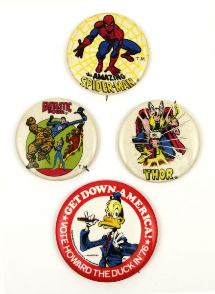 1975-76 Superhero Buttons (Marvel Comics) 1.75-2" in Diameter - Lot of 4