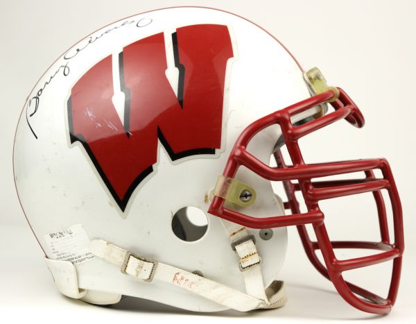 1990-91 Wisconsin Badgers Game Worn Helmet Signed by Barry Alvarez & Ron Dayne (MEARS Auction LOA) & JSA 