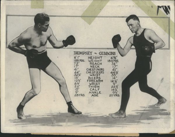 1923 Jack Dempsey Tommy Gibbons Tale of the Tape "Rogers Photo Archive" Original 6.5" x 8.5" Photo (MEARS Photo LOA) 