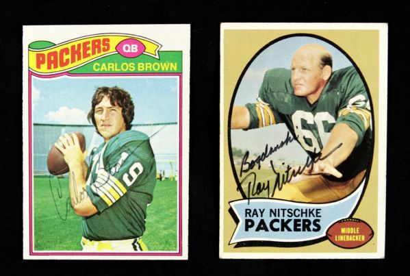 1970-77 Ray Nitschke & Carlos Brown Green Bay Packers Signed Football Card - Lot of 2 - JSA