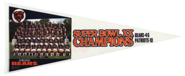 1985 Chicago Bears Super Bowl XX Champions Full Size Photo Pennant
