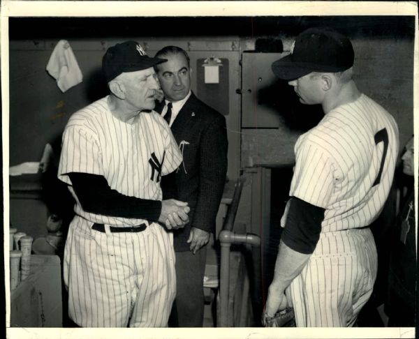 1955 Mickey Mantle Casey Stengel New York Yankees "Boston Herald Archives" Original 7" x 8.5" Photo (Boston Herald Hologram/MEARS LOA)