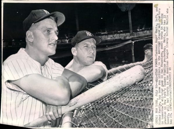 1961 Mickey Mantle Roger Maris New York Yankees "Boston Herald Collection Archives" Original 6.5" x 9" Photo (Boston Herald Archives Hologram/MEARS Photo LOA)