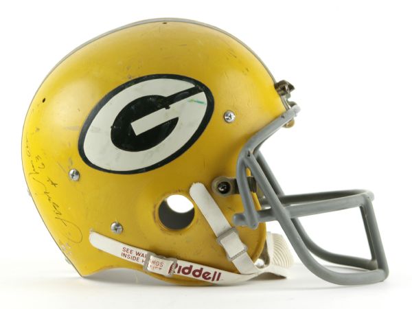 1960s (Late)-70s Green Bay Packers Game Used Suspension Helmet Signed by Fuzzy Thurston (Scott Waters/MEARS LOA/JSA)