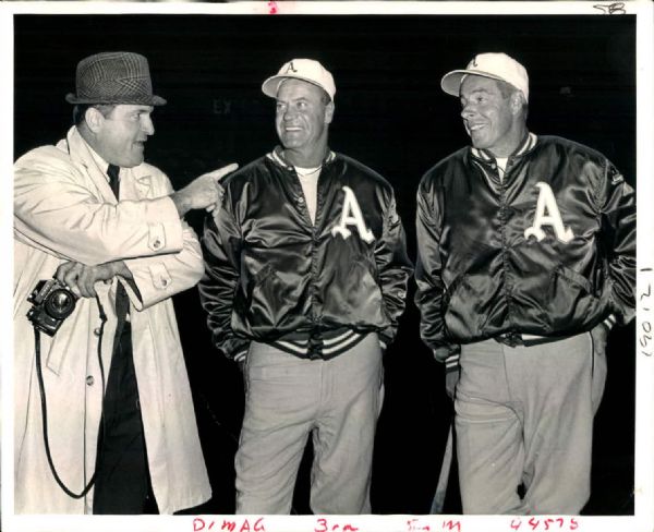 1969 Joe DiMaggio Hank Bauer Jeff Heath Oakland Athletics "TSN Collection Archives" Original 8" x 10" Photo (Sporting News Collection Hologram/MEARS LOA)