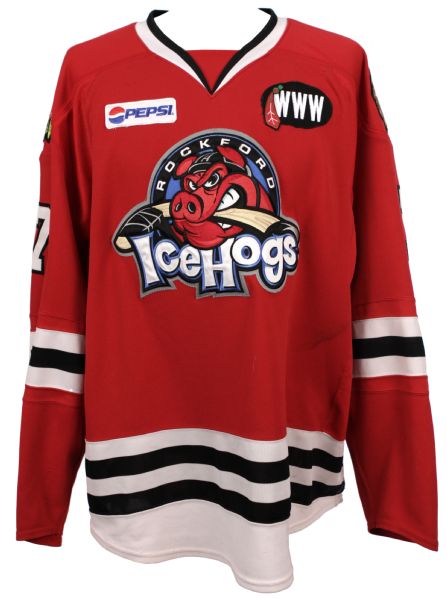 2007-08 Evan Brophey Rockford Ice Hogs Game Worn Jersey Chicago Blackhawks Affiliate - MeiGray LOA