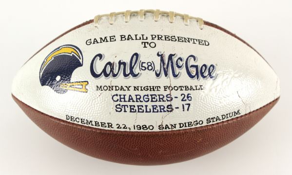 1980 Carl McGee San Diego Chargers Presentation ONFL (Rozelle) Football 