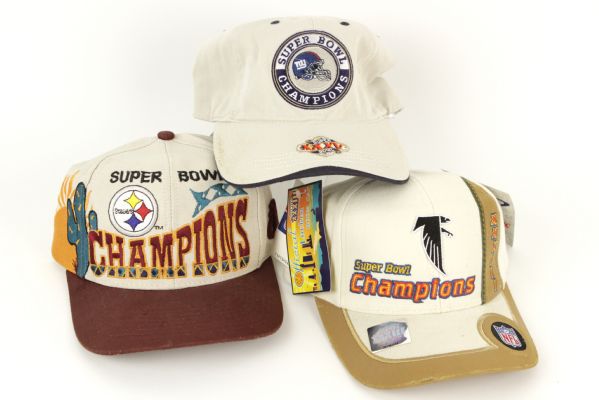 1996-01 Super Bowl Losing Teams Announced as Winners Caps - Never Released to Public Steelers SB XXX Falcons XXXIII Giants XXV