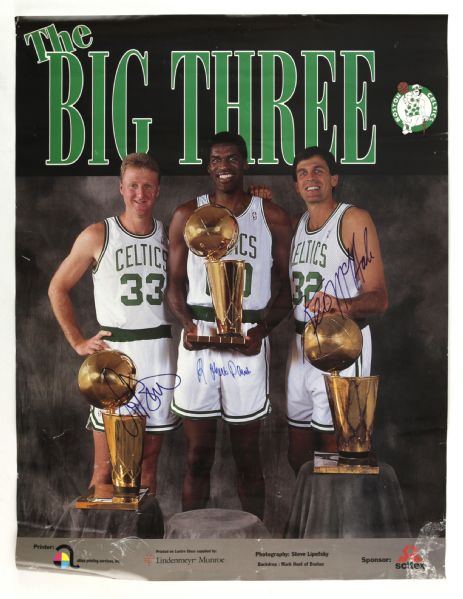 1980s Larry Bird Kevin McHale Robert Parish Boton Celtics Signed 17" x 22 Poster (JSA)
