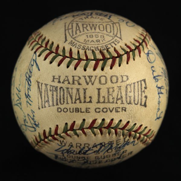 1961 Pittsburgh Pirates Team Signed Harwood National League Baseball w/ 27 Signatures Including Roberto Clemente, Harvey Haddix & More (JSA)