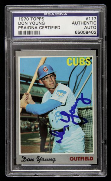 1970 Don Young Chicago Cubs Signed Topps Slabbed Card (PSA/DNA) Most Elusive Autograph on 1969 Team