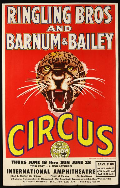 1960s circa Ringling Brothers and Barnum and Bailey Circus Poster Leopard - Lot of Two (14" x 22")