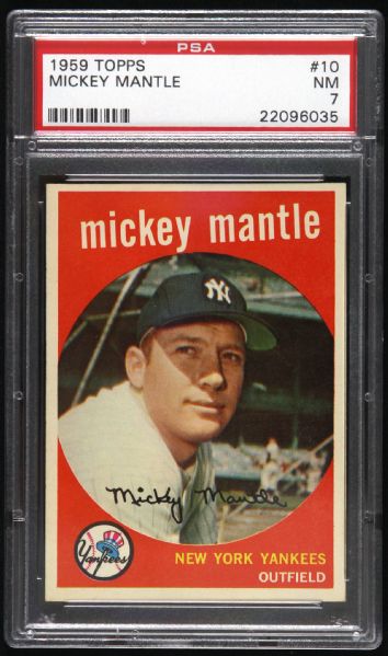 1959 Mickey Mantle New York Yankees Topps #10 Trading Card (PSA 7 NM)