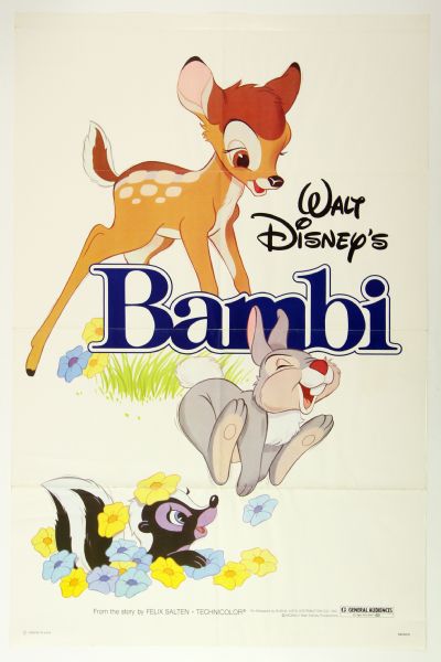 1982 Disneys Bambi Original Movie Poster Re-Release 27" x 41" 