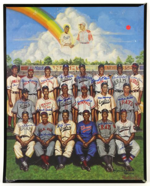 1995 Leon Day Tribute Negro League Signed 24" x 30" Ron Lewis Lithograph w/ 20 Signatures Including Buck Leonard, Buck ONeil & More (PSA/DNA) 988/1200