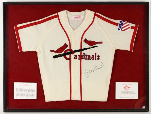 2000s Stan Musial St. Louis Cardinals Signed 31" x 41" Framed Mitchell & Ness Jersey (St. Louis Cardinals COA)