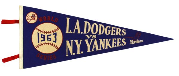 1963-65 New York Yankees Pennants Includes Yankees Dodgers World Series Pennant