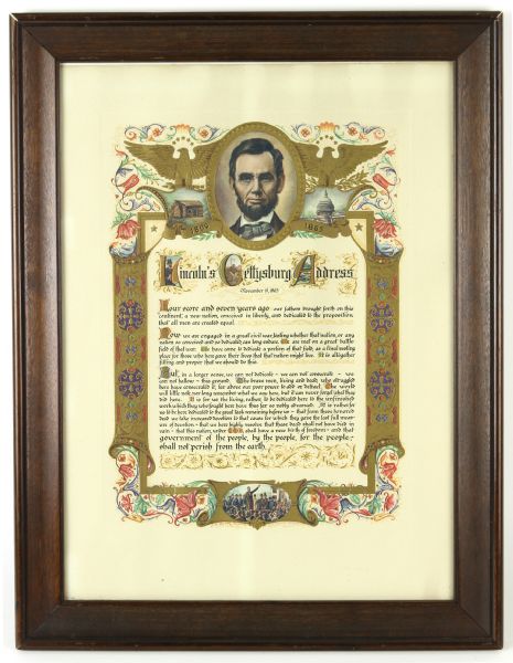 1970s circa Abraham Lincoln 16th US President 15" x 19" Framed Gettysburg Address Lithograph