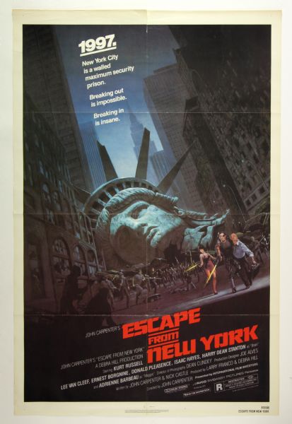 1981 John Carpenters Escape From New York Original 27" x 41" One Sheet Movie Poster