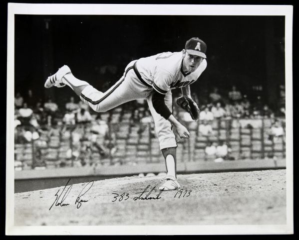 1973 Nolan Ryan California Angels 8" x 10" B/W Photo w/ 383 Strikeouts Inscription - Most Strikeouts in Single Season in Career (JSA)