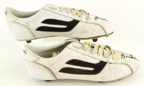 1980-83 circa Terry Bradshaw Pittsburgh Steelers Signed Game Worn Spalding Cleats (MEARS LOA)