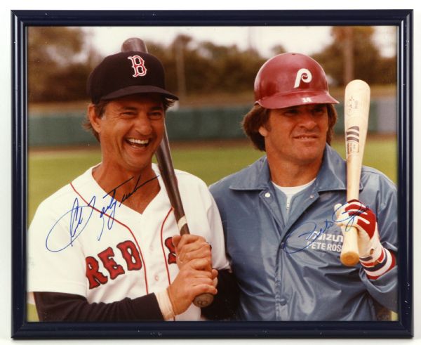 1979-83 Carl Yastrzemski Pete Rose Boston Red Sox Philadelphia Phillies Signed 17" x 22" Framed Photo (JSA)