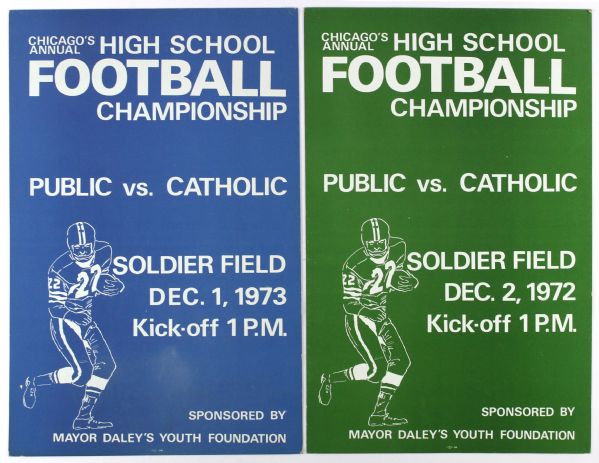 1972-75 Chicagos Annual High School Football Championship Catholic vs. Public Soldier Field 14" x 22" Broadside Collection - Lot of 4