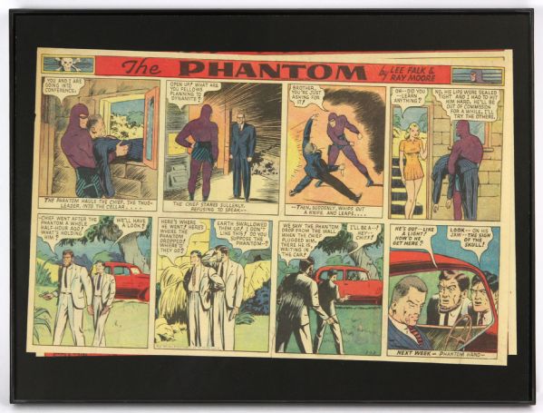 1940 circa The Phantom by Lee Falk & Ray Moore 12" x 16" Framed 8 Panel Newspaper Comic Page