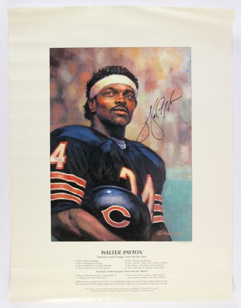 1987 circa Walter Payton Chicago Bears 18x24 Promotinal Chicagoland Northwest Indiana Dodge Dealers Poster by Artist Michael Edsey (JSA)