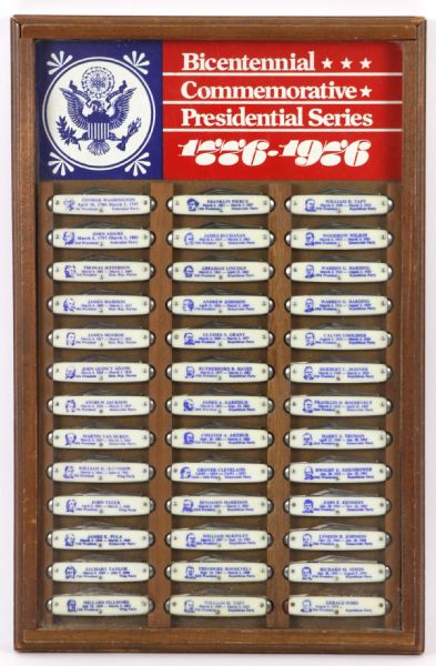 1976 Bicentennial Commemorative Presidential Series 13" x 20" Framed Pocket Knife Collection w/ 39 Total Knives