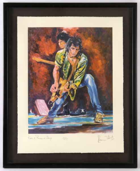 1993 Ronnie Wood Rolling Stones “Keith & Ronnie On Stage” 20x24 (29x33 Framed) Signed Screen Print Lithograph (JSA   Full Letter) #244/250