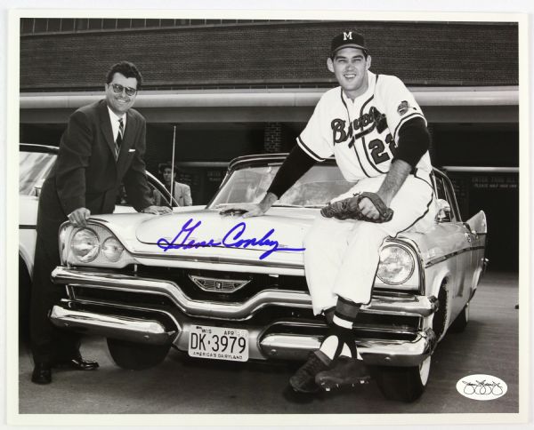 1958 Gene Conley Milwaukee Braves Wally Rank Automobile Dealership Signed 8x10 B&W Photo *JSA*