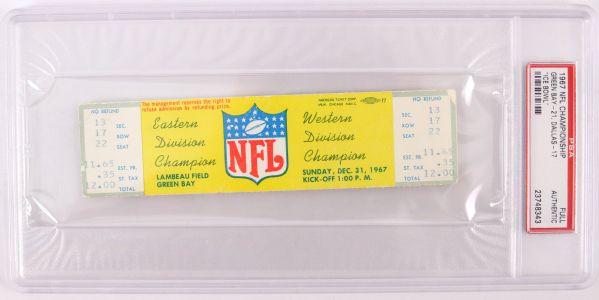 1967 (December 31st) Green Bay Packers vs. Dallas Cowboys NFC "Ice Bowl" Championship Game Full Ticket (PSA DNA Authentic)