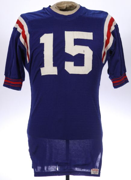 1960s (early) Sand Knit Blue Durene #15 Game Worn Football Jersey (MEARS LOA)