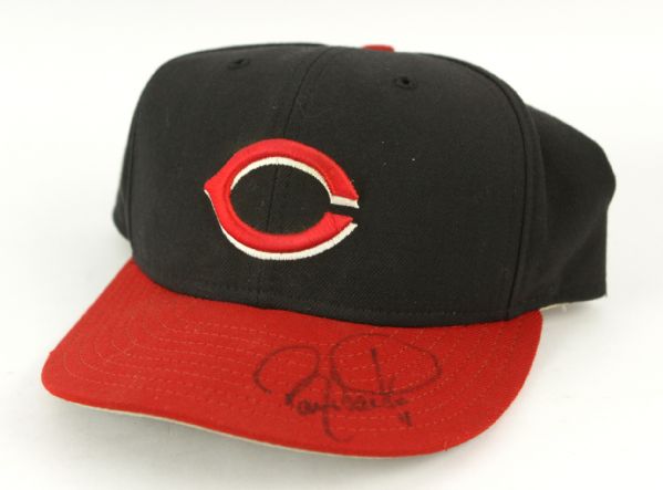 2000-01 Barry Larkin Cincinnati Reds Signed Game Worn Road Cap (MEARS LOA/JSA/Player LOA)