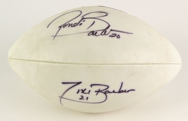 2000s Tiki Barber Ronde Barber Giants/Buccaneers Dual Signed Football (JSA)