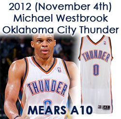 2012 (November 4) Russell Westbrook Oklahoma City Thunder Game Worn Home Jersey (MEARS A10 /NBA Letter)