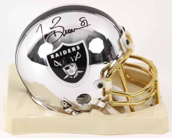 2000s Tim Brown Oakland Raiders Signed Chrome Mini Helmet w/ 24K Gold Plated Facemask  (JSA)