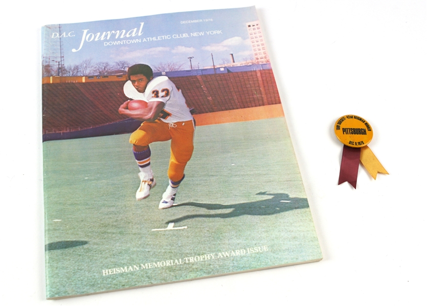 1976 Tony Dorsett Pitt Panthers Heisman Trophy Pinback Button & Downtown Athletic Club Journal