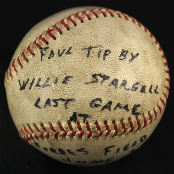 1970 (June 28) Willie Stargell Pittsburgh Pirates ONL Feeney Game Used Foul Tip Baseball (MEARS LOA) Last Game at Forbes Field