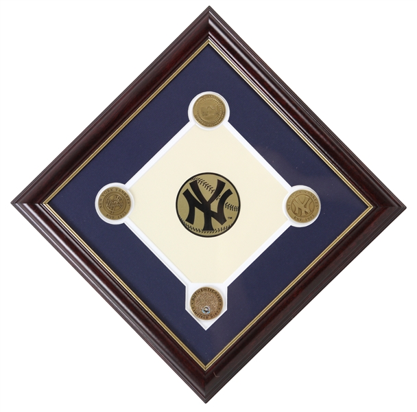 2008 New York Yankees 13" x 13" Framed Highland Mint Display w/ Infield Dirt From Finaal Season at Old Yankee Stadium (MLB Hologram)l 