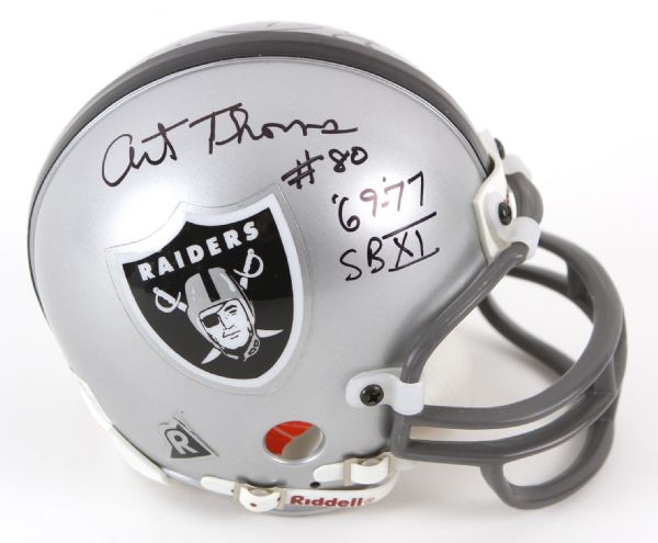 1990s Ben Davidson Art Thoms Signed Oakland Raiders Mini Helmet (JSA)