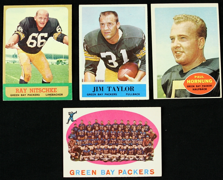 1959-64 Green Bay Packers Topps Football Cards - Lot of 4 w/ Paul Hornung, Ray Nitschke, Jim Taylor & More 