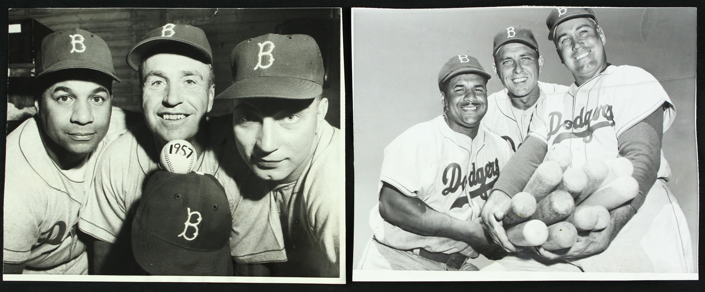 1955-57 Roy Campanella Duke Snider Gil Hodges Walt Alston Johnny Podres Brooklyn Dodgers Original 6.75" x 8.25" Photograph Collection - Lot of 2